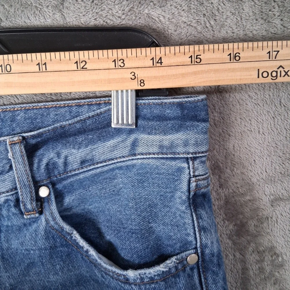Express 70s Flare Mid Rise Jeans Blue Women Size 4R 007151711 Distressed Hem